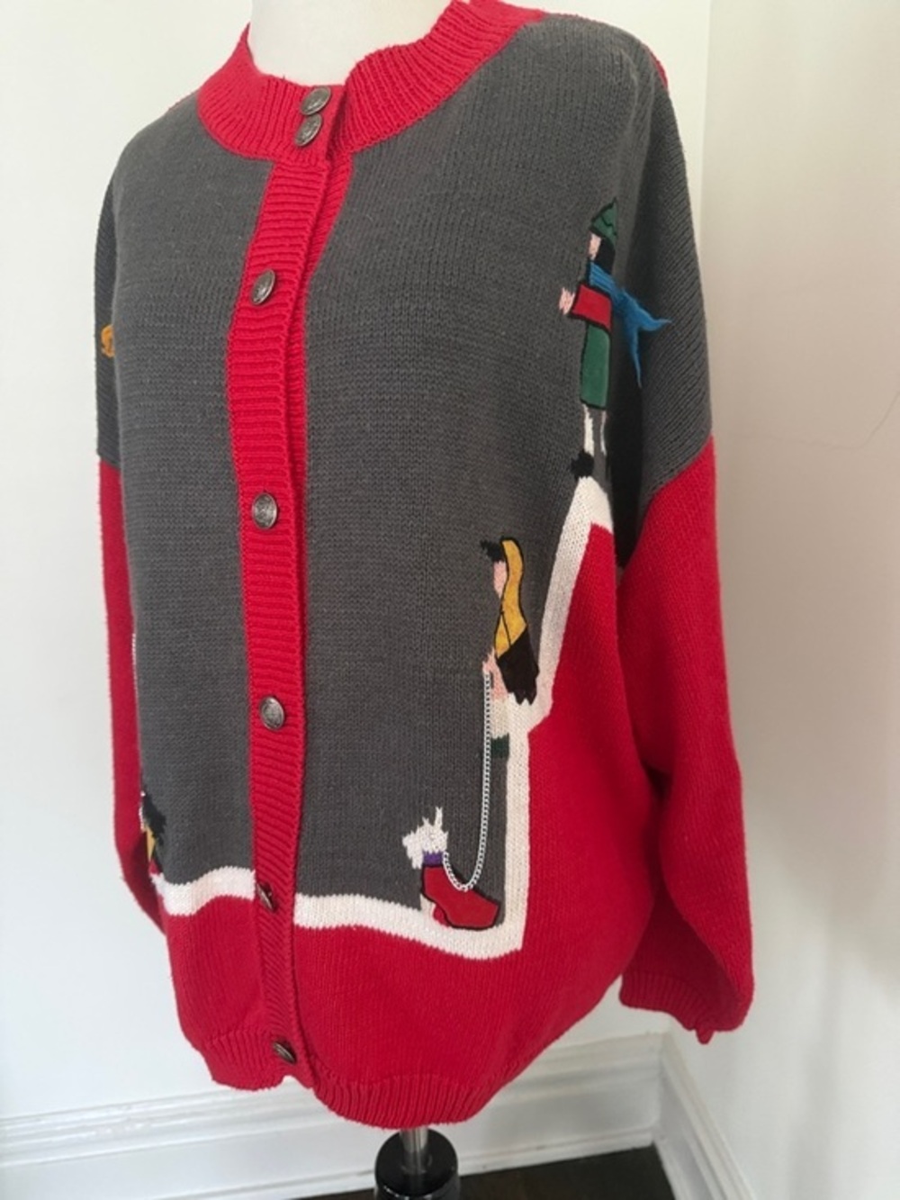 Vintage 70s Sweater Bee by Banff Knit Cardigan Sweater Girls Walking Dogs 3X